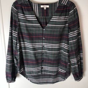 Madewell XXS Women’s Plaid Green and Blue Top